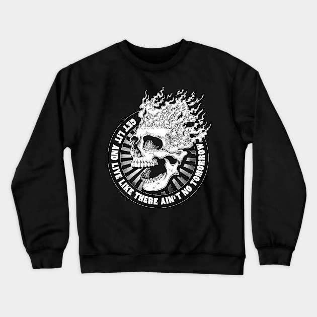 Get Lit Flame Party Skull Crewneck Sweatshirt by Black Tee Inc